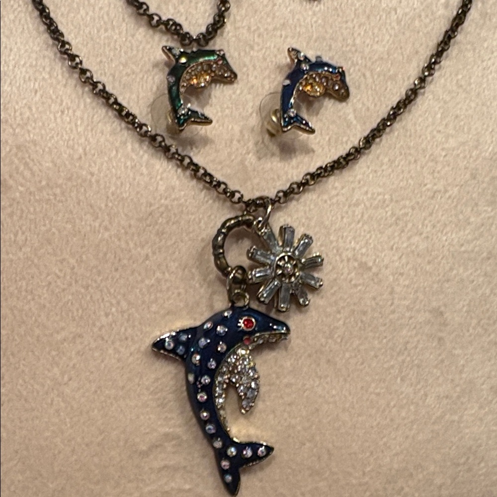 Betsy Johnson Dolphin Pendant Necklace and Earring Set